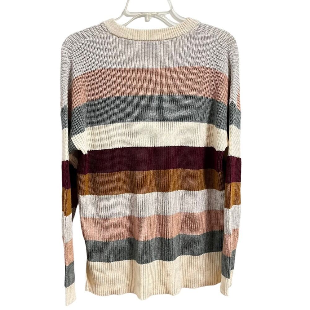 Madewell Sweater Sz XS Thompson Pocket Pullover Knit in Cream Green Multi Stripe - Picture 8 of 11